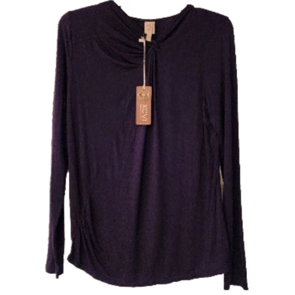 XCVI long sleeve twist neck top in Navy/ leopard print size Small - Picture 1 of 10